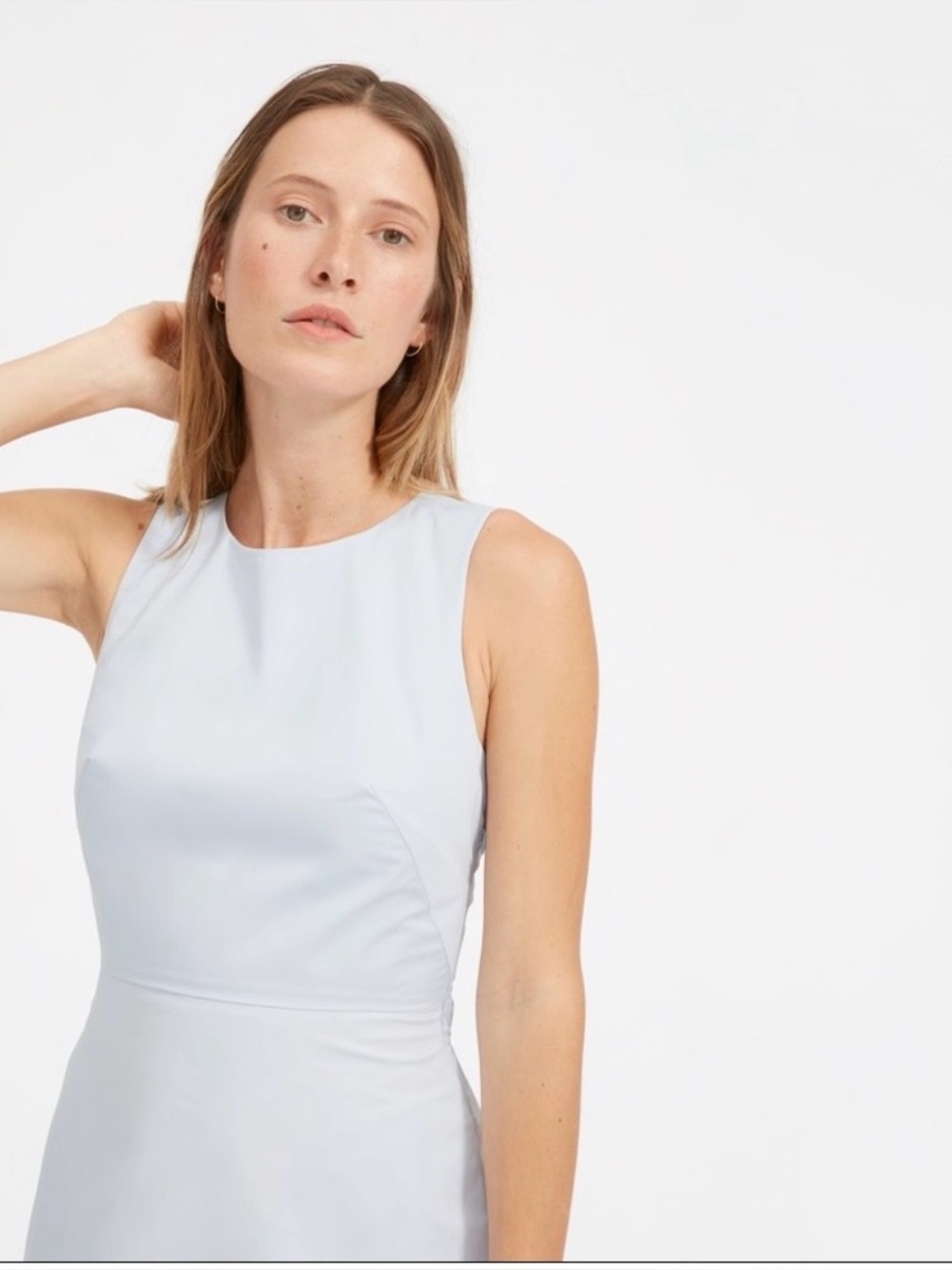 Everlane Clean Cotton Twist tie Dress In Light Blue Teist Cutout Detail In Back